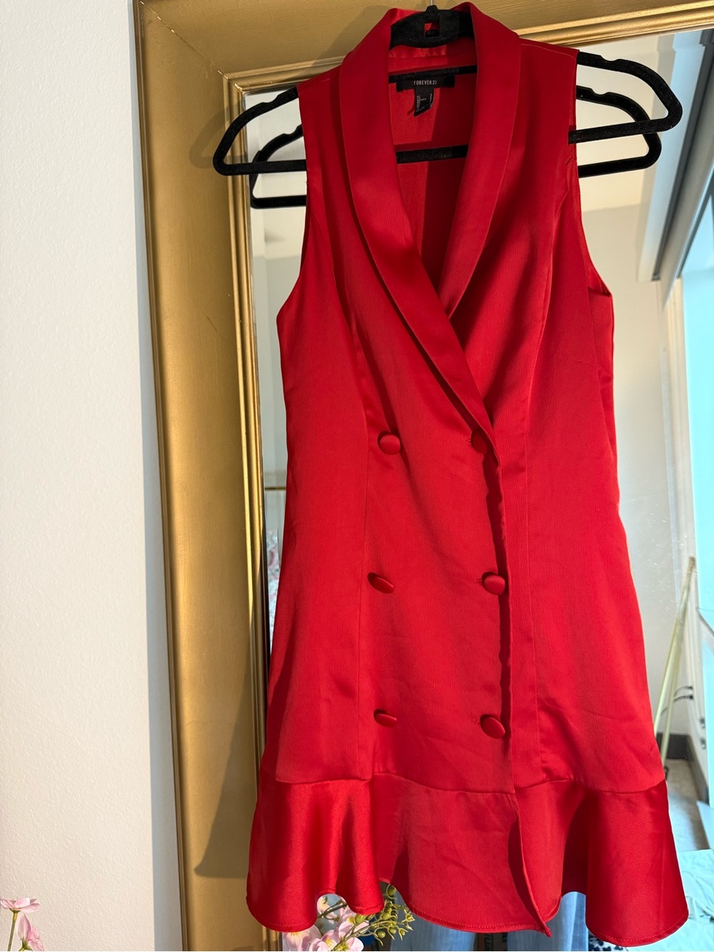 Red Sleeveless Double-Breasted Blazer Dress